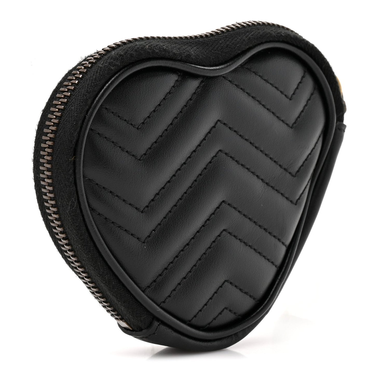 Calfskin Matelasse Chevron GG Marmont Heart Coin Purse Black