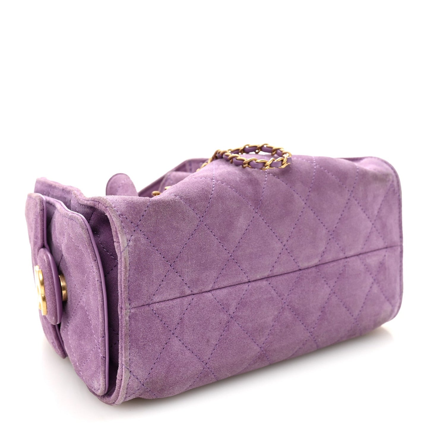Suede Quilted Mini Chanel 25 Handbag Purple