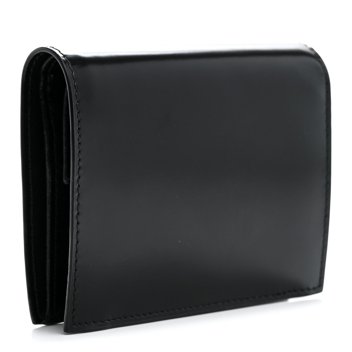 Brushed Calfskin Small Triangle Bi-Fold Wallet Black