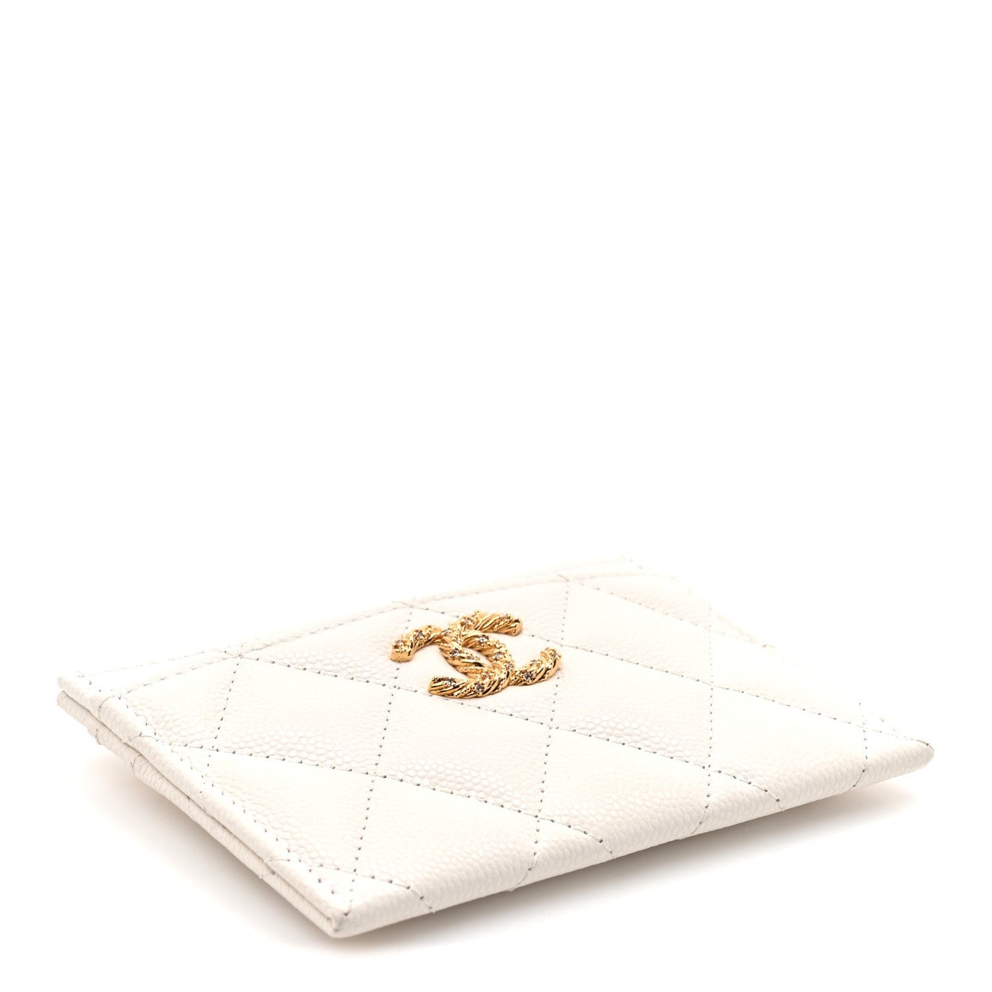 Caviar Quilted Crystal Card Holder White