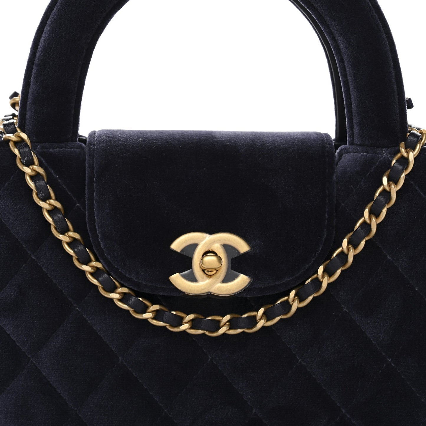 Velvet Quilted Nano Kelly Shopper Navy