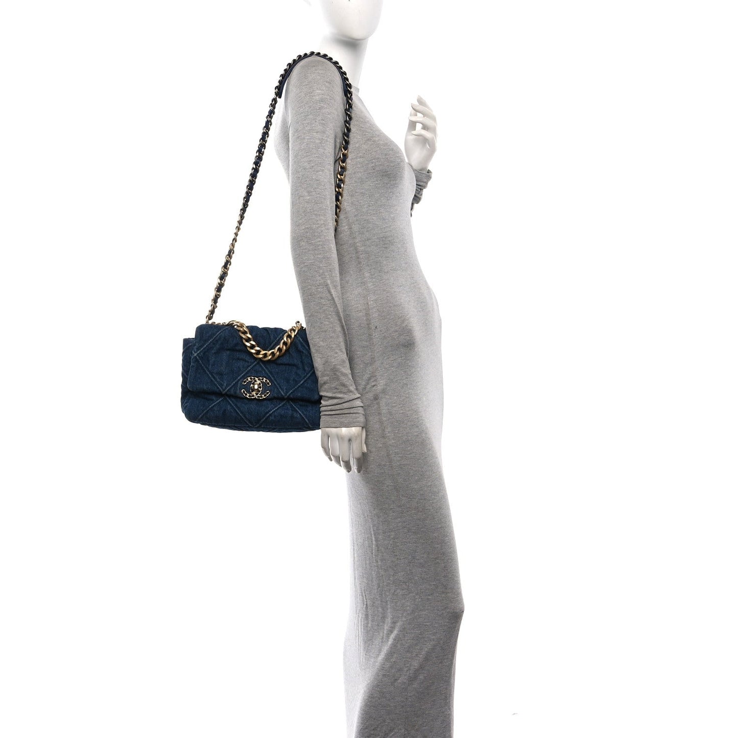 Denim Quilted Medium Chanel 19 Flap Blue
