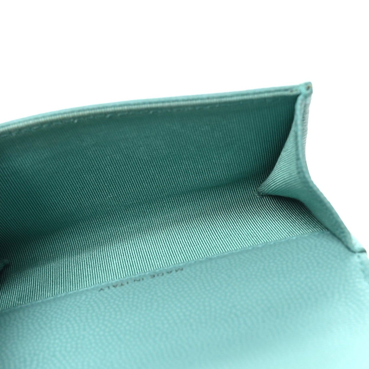 Caviar Flat Chevron Quilted Flap Card Holder Green