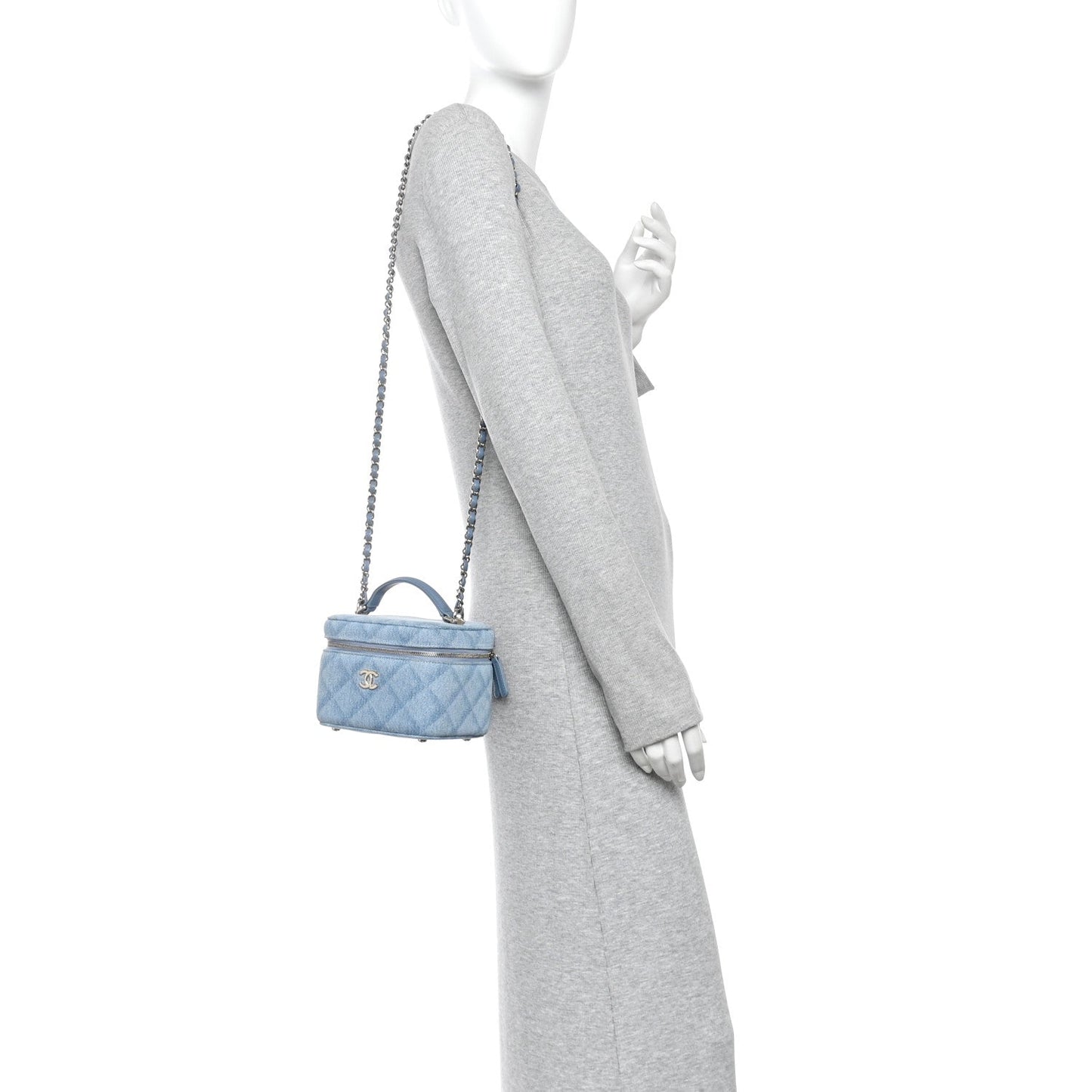Denim Quilted Small CC Vanity Case Blue