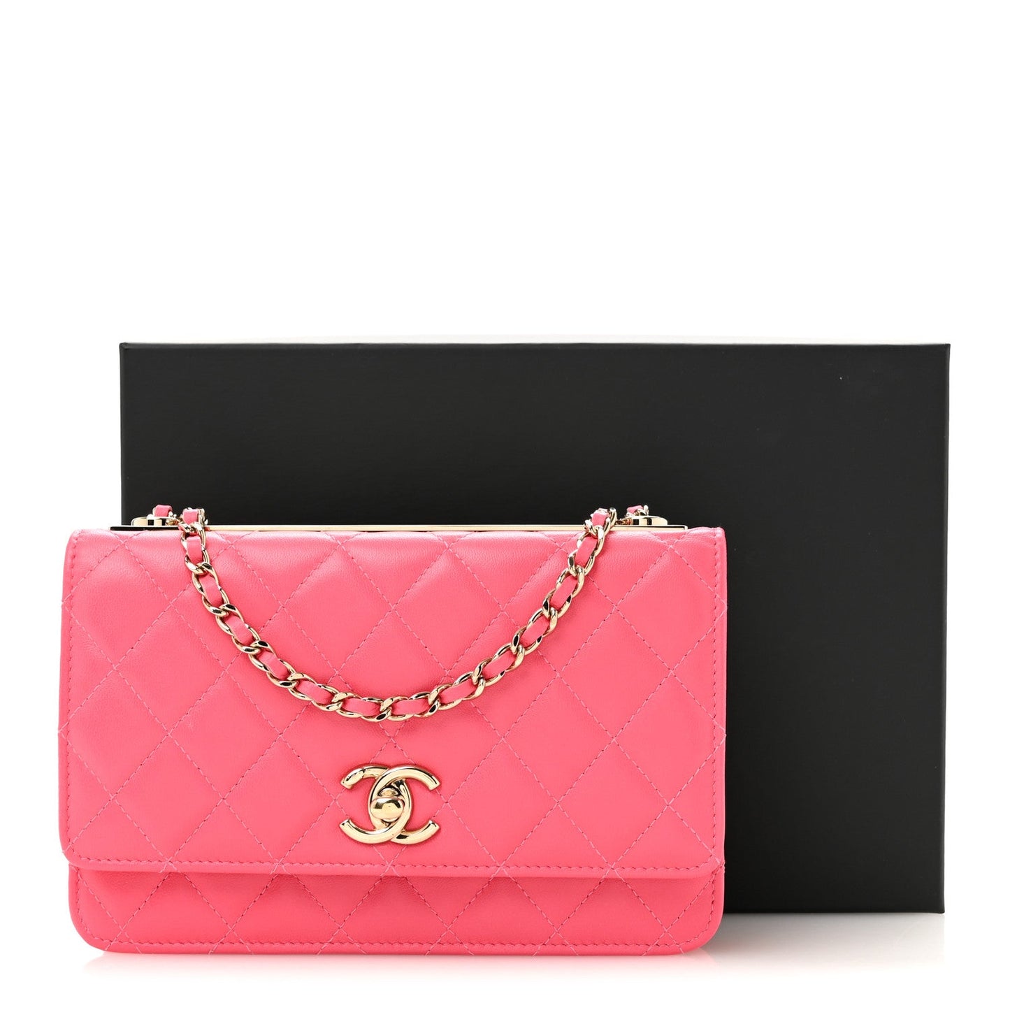 Lambskin Quilted Trendy CC Wallet On Chain WOC Pink