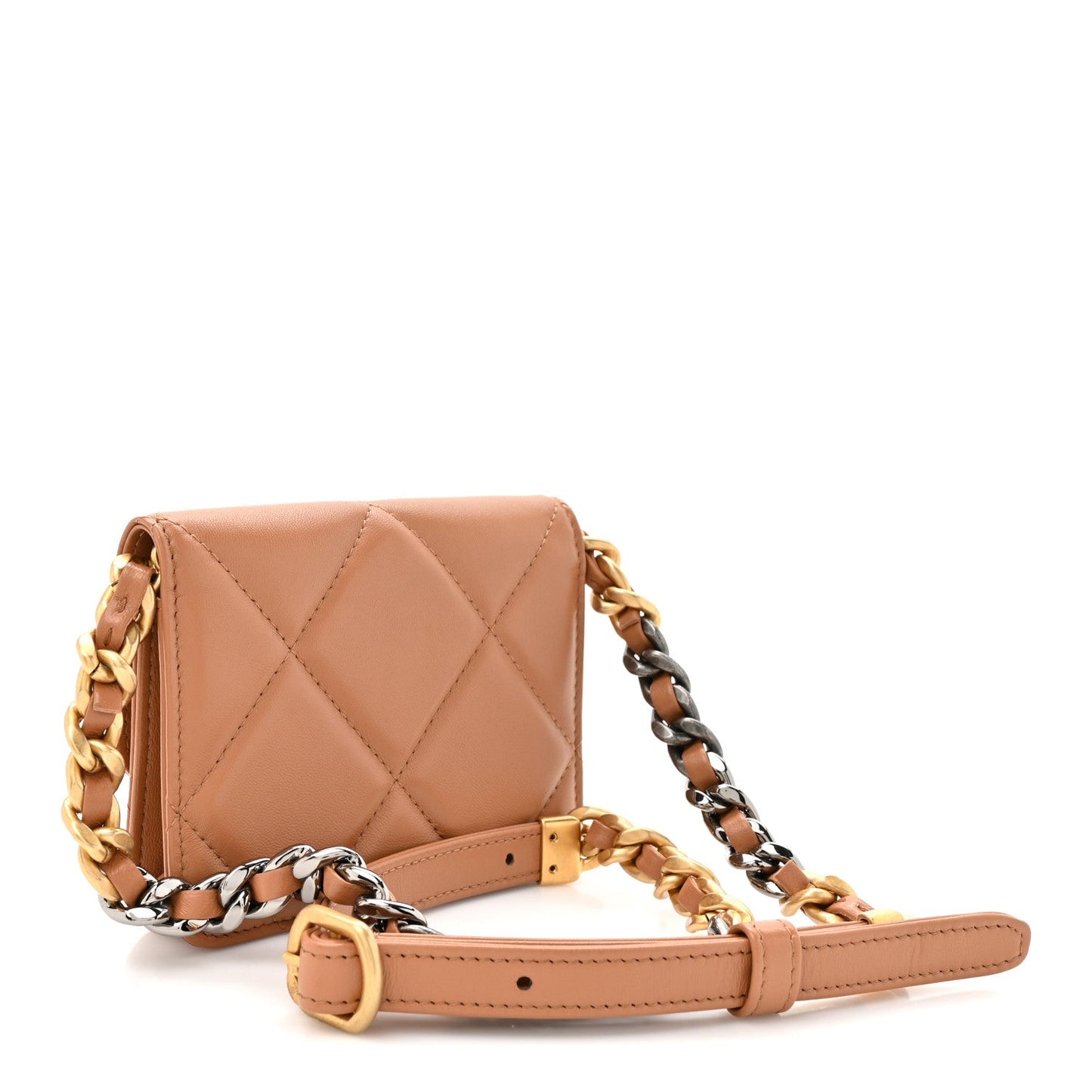 Lambskin Quilted Chanel 19 Flap Belt Bag Brown