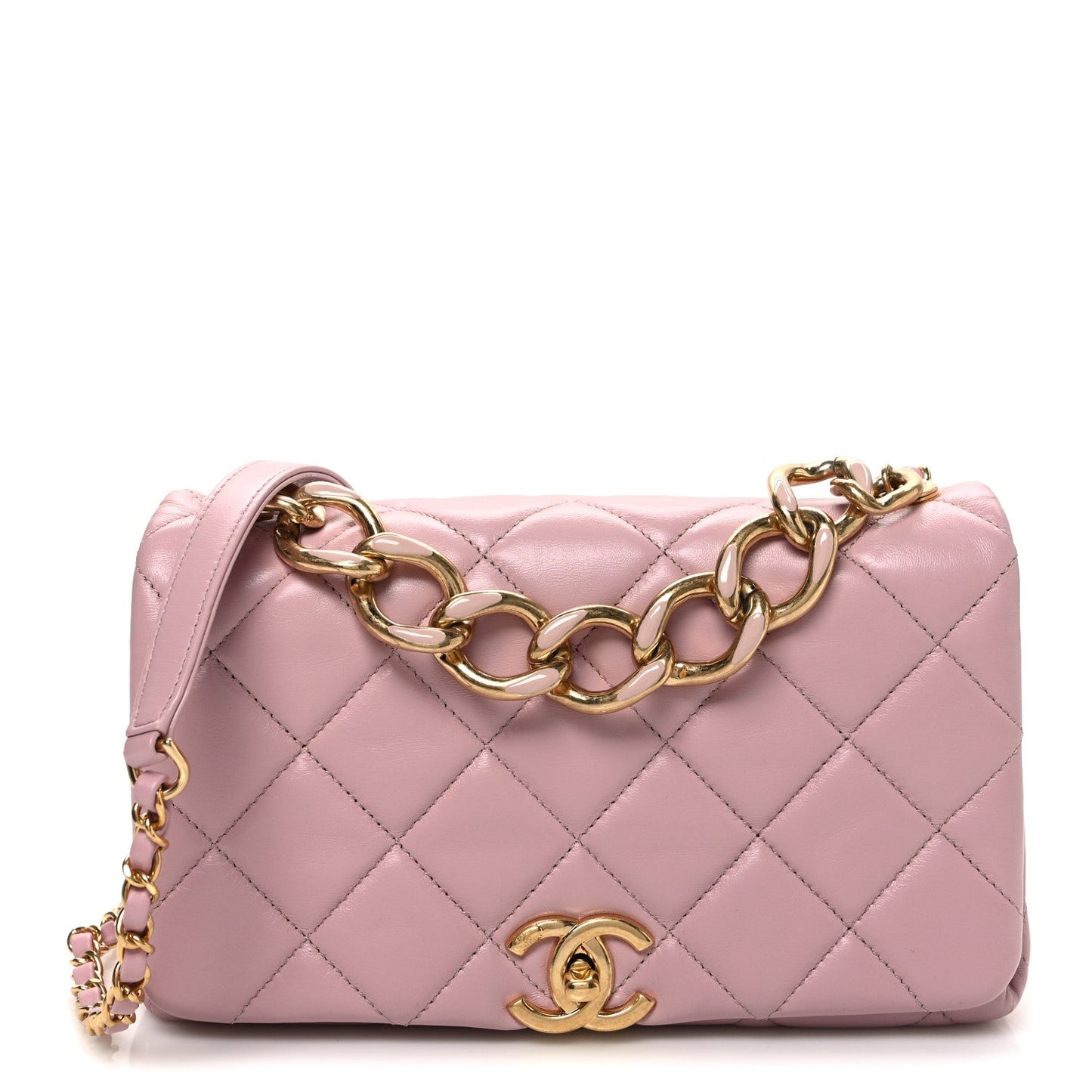 Lambskin Quilted Medium Color Match Flap Light Pink