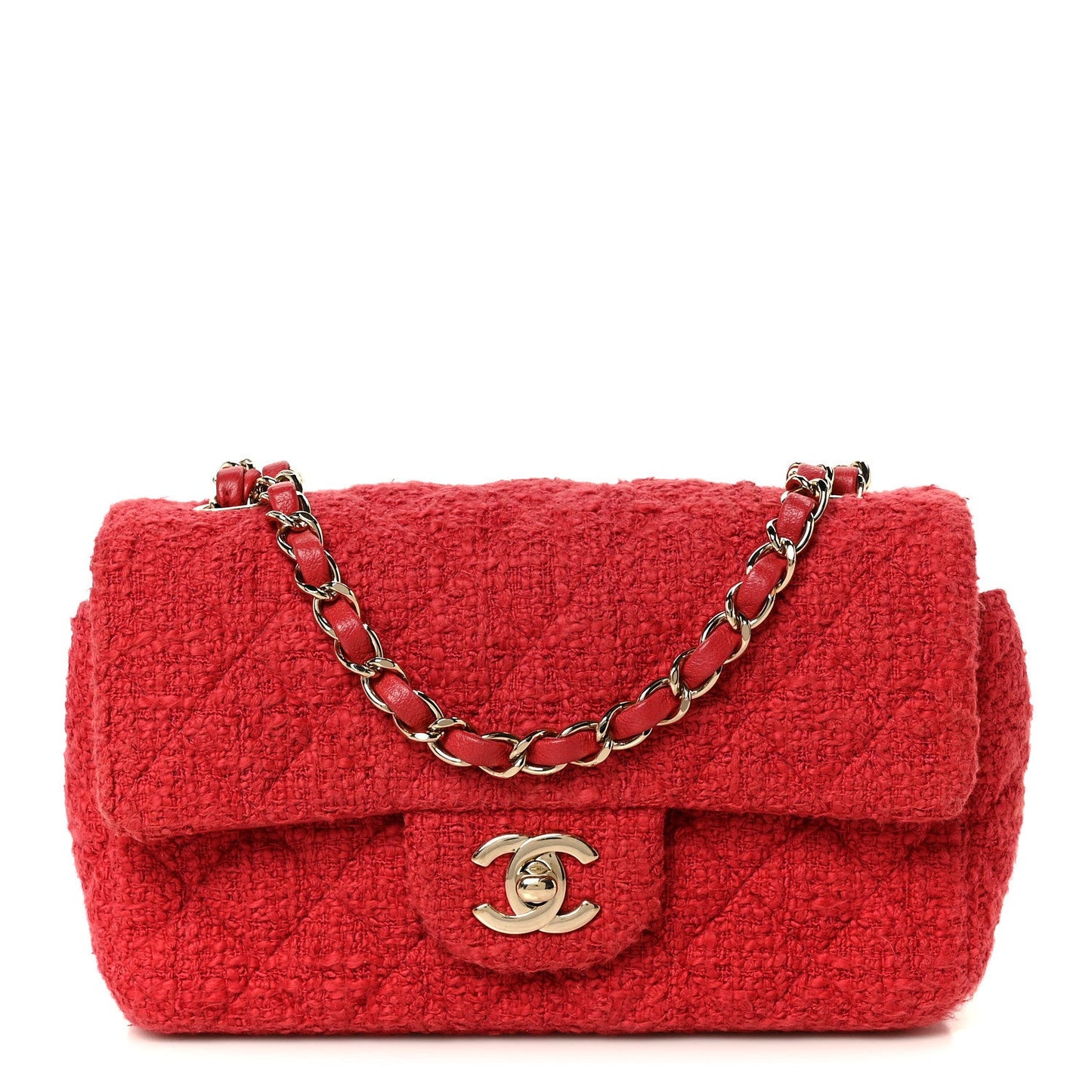 Tweed Quilted Mini Rectangular Flap Red