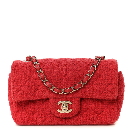 Tweed Quilted Mini Rectangular Flap Red