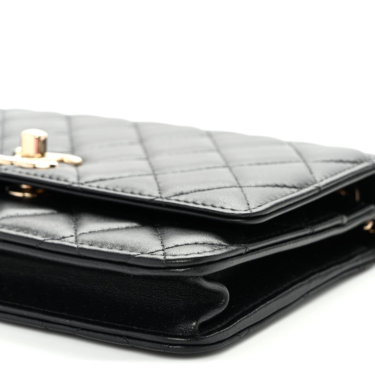 Lambskin Quilted Trendy CC Wallet On Chain WOC Black