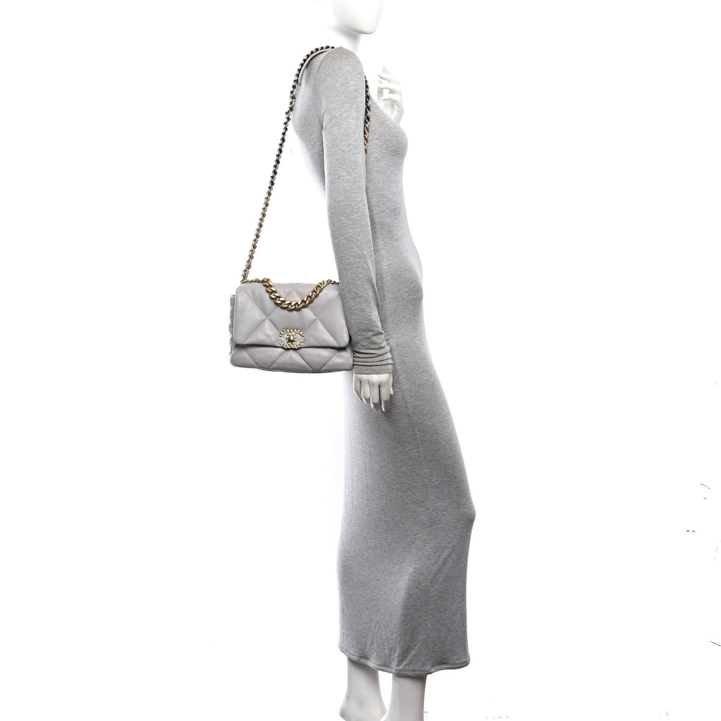 Goatskin Quilted Medium Chanel 19 Flap Grey