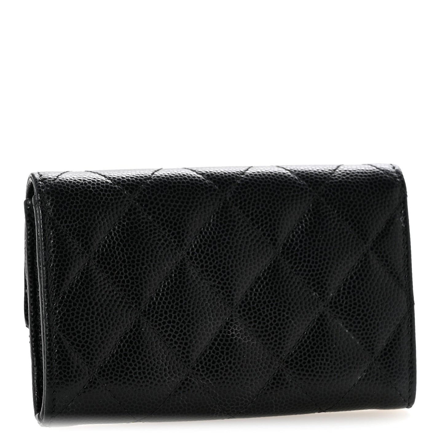 Caviar Quilted Chain CC Quilted Compact Flap Card Holder Black