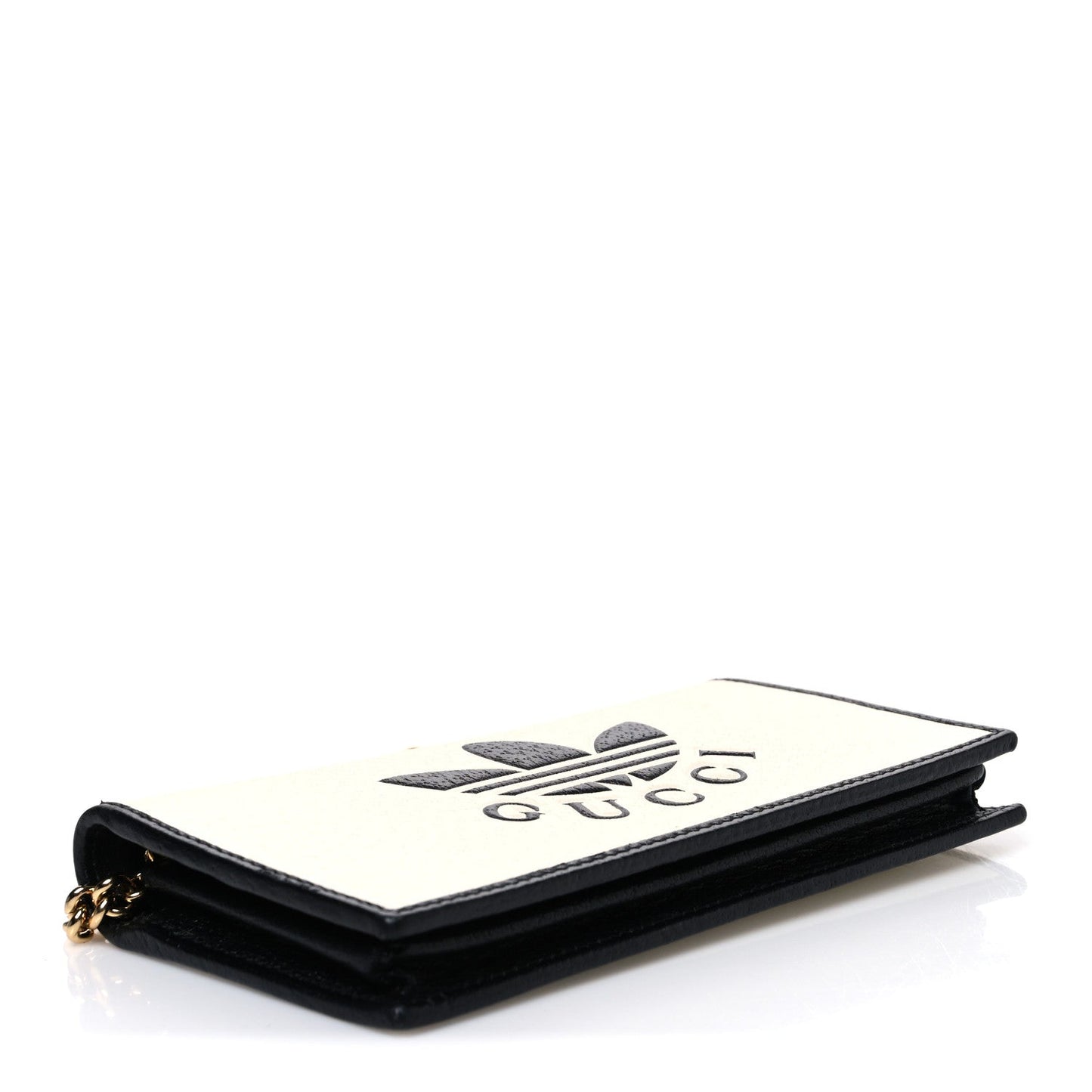 X ADIDAS Textured Dollar Calfskin Trefoil Embossed Wallet On Chain Off White Black