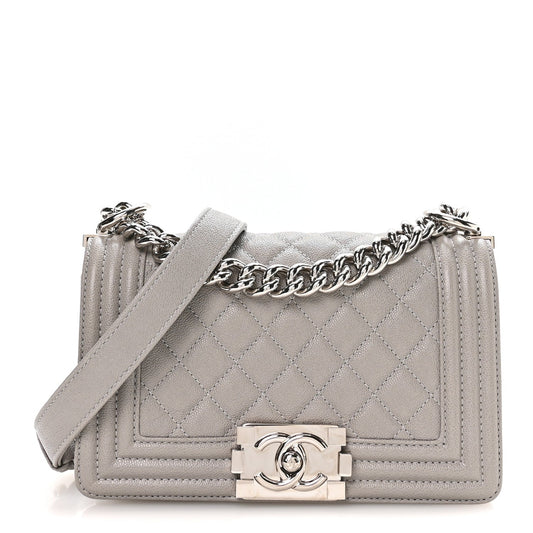 Caviar Quilted Small Boy Flap Grey