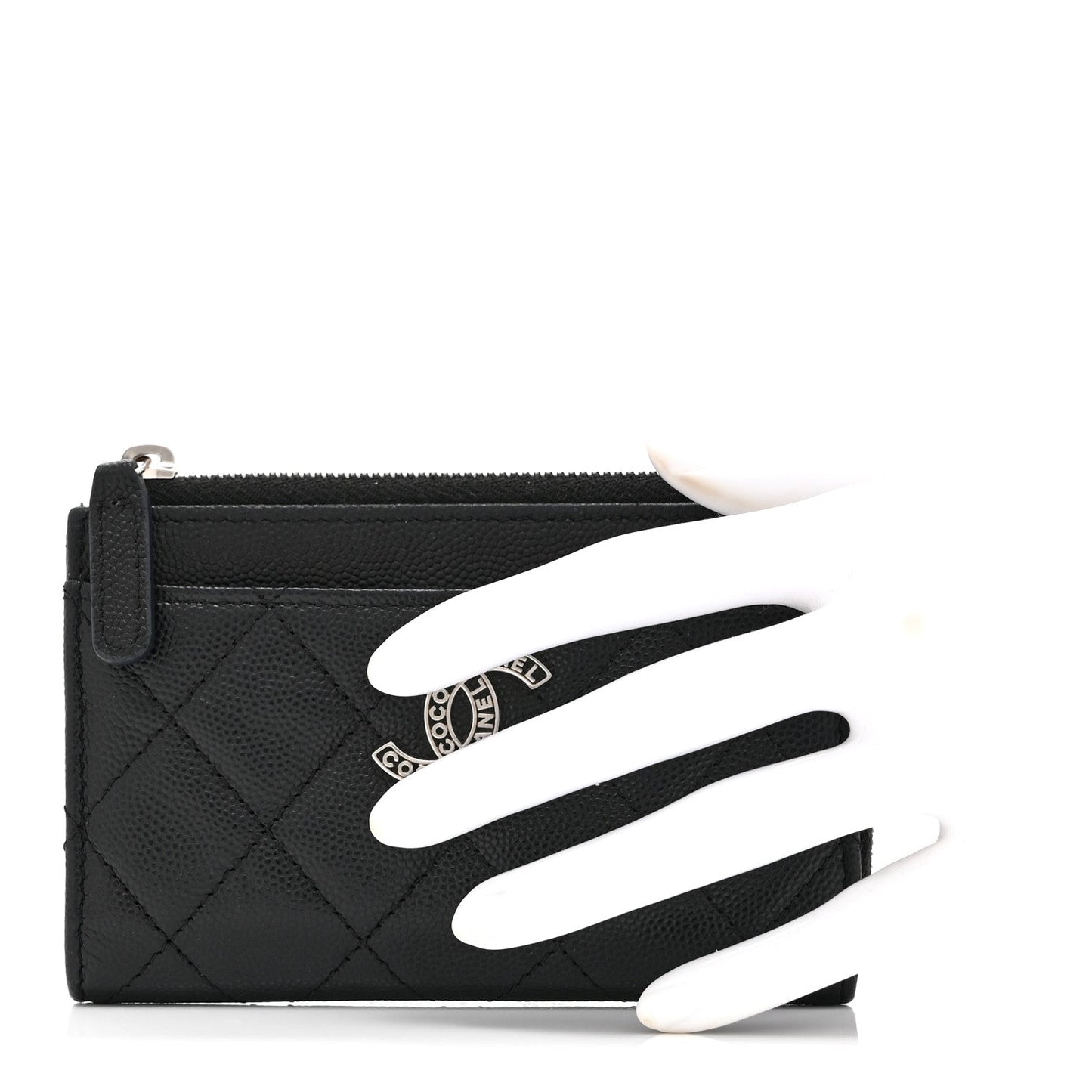 Caviar Quilted CC Logo Zip Around Card Holder Black