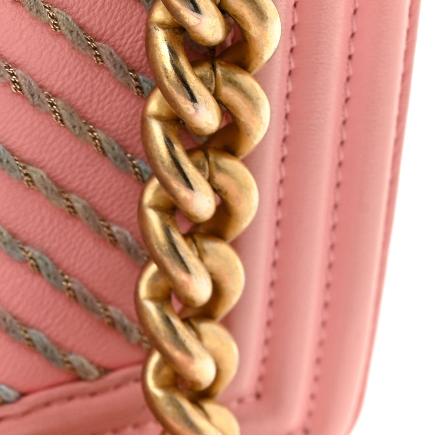 Calfskin Chevron Embroidered Small Boy By The Sea Flap Pink