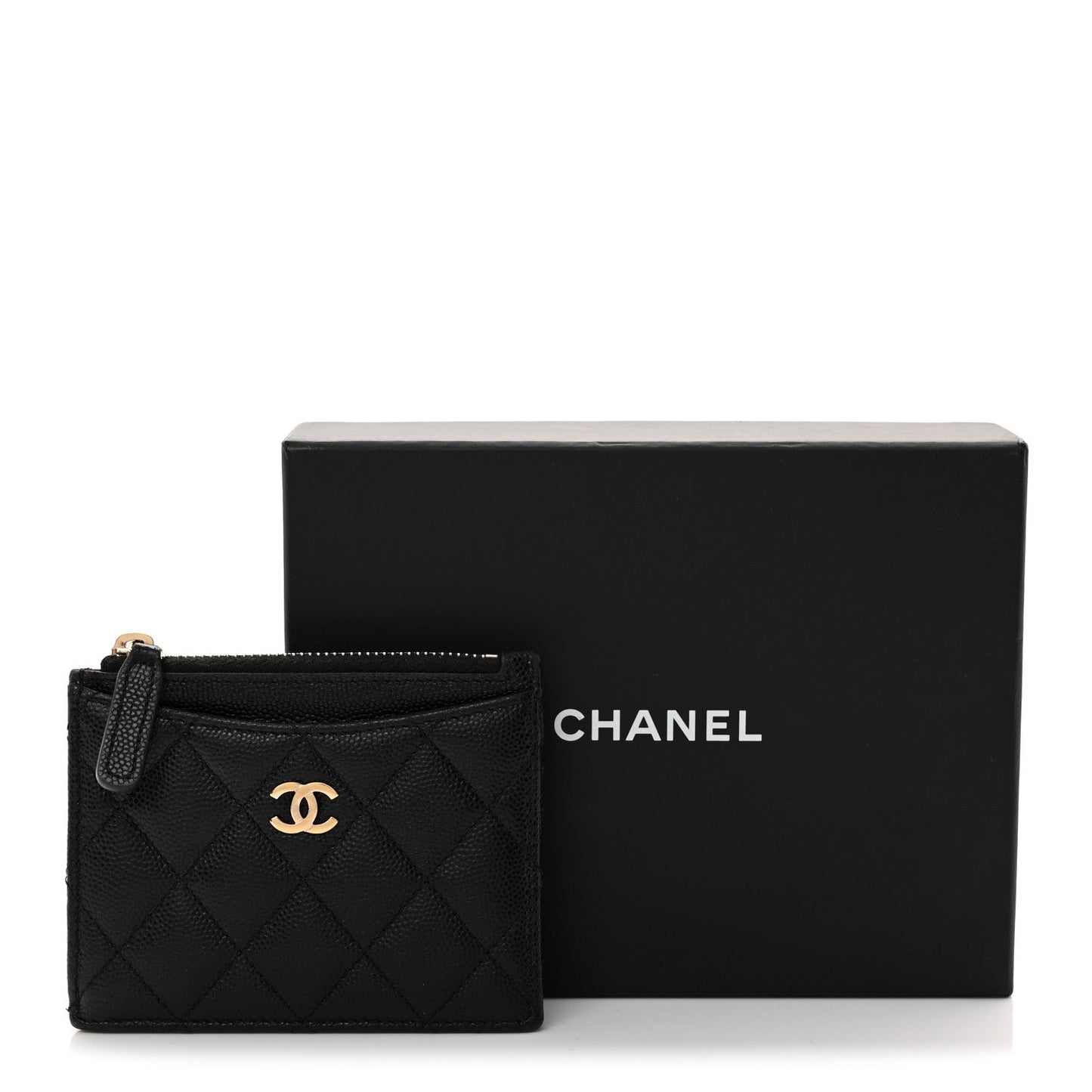 Caviar Quilted CC Zip Card Holder Black