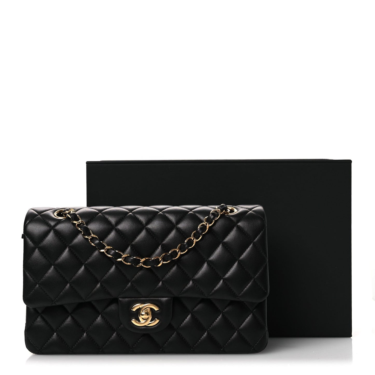 Lambskin Quilted Medium Double Flap Black
