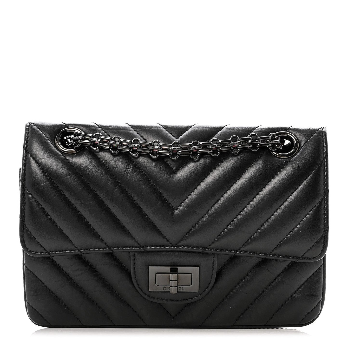 Aged Calfskin Chevron Quilted 2.55 Reissue Mini Flap So Black