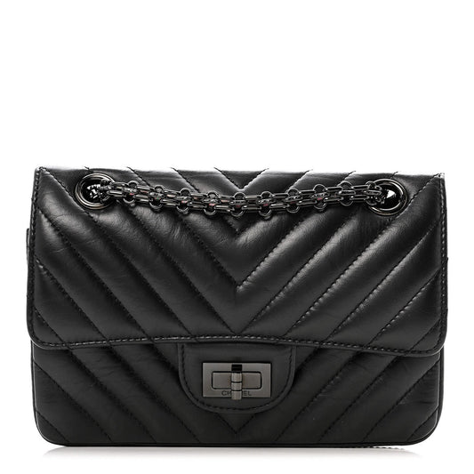 Aged Calfskin Chevron Quilted 2.55 Reissue Mini Flap So Black