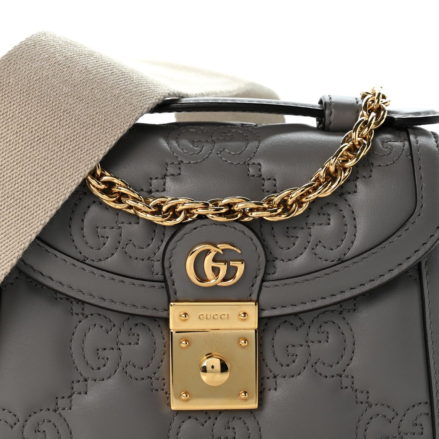 Calfskin GG Matelasse Mini Top Handle Shoulder Bag Grey