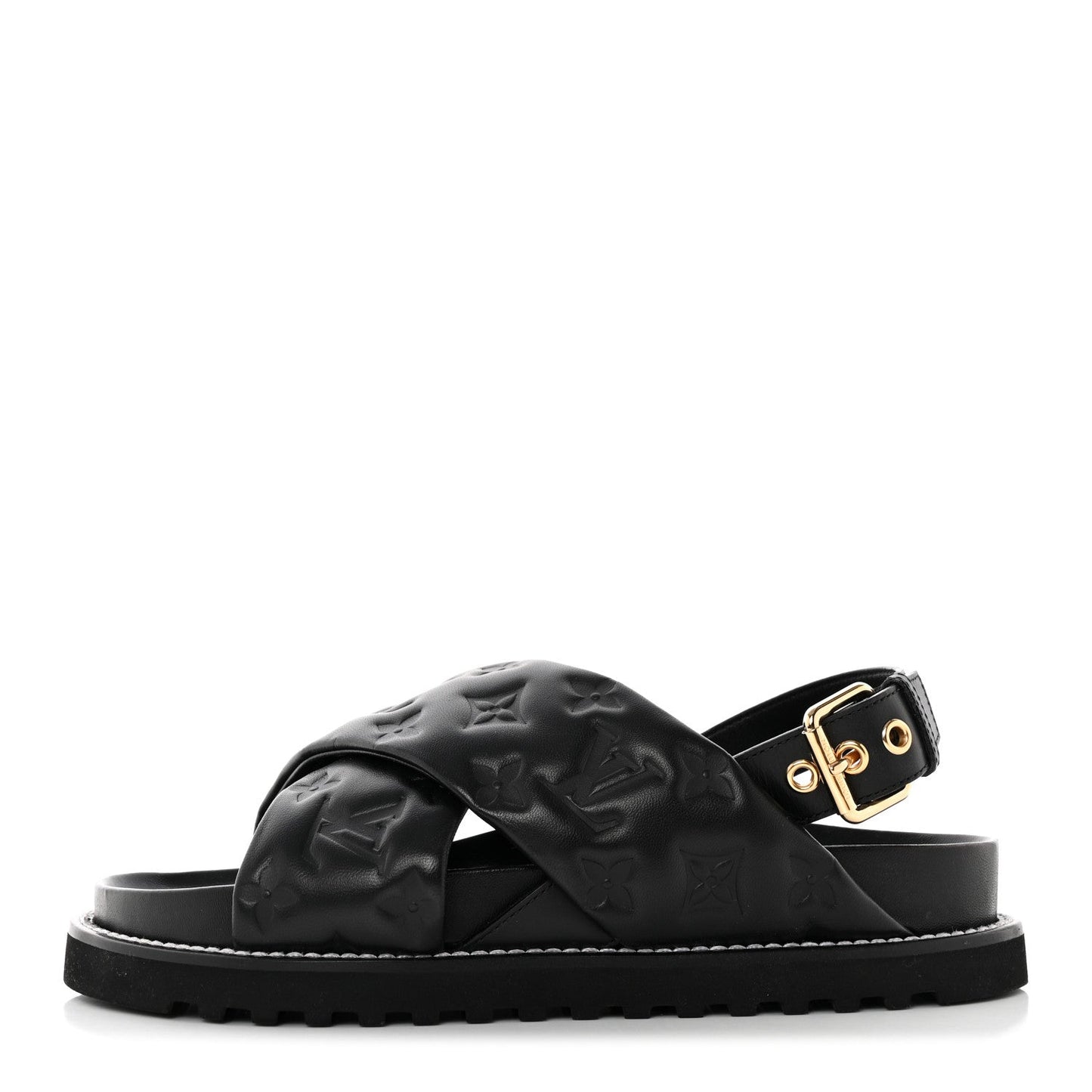 Lambskin Monogram Embossed Paseo Flat Comfort Sandals 39 Black