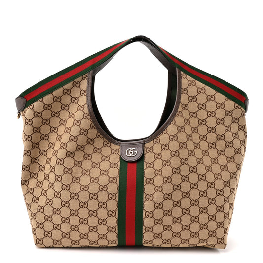 GG Monogram Web Large Giglio Tote Beige Brown