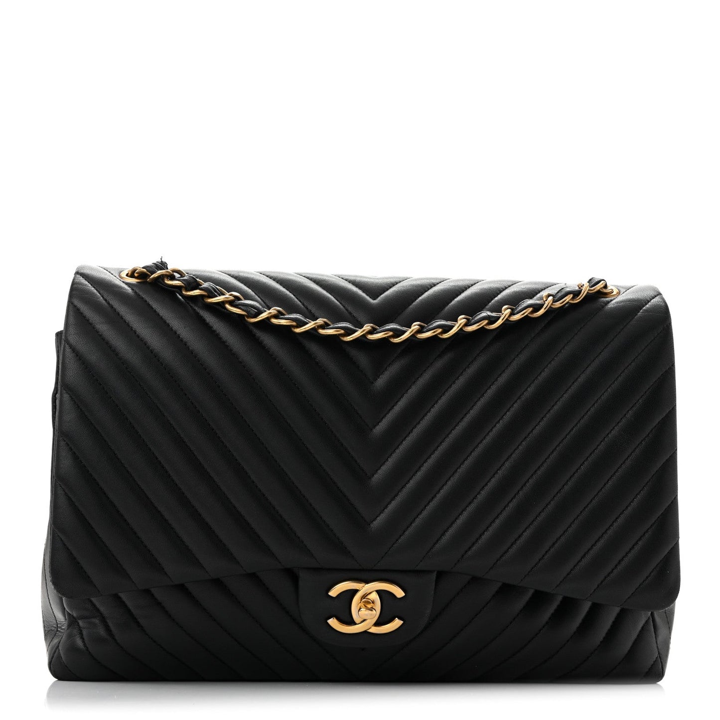Lambskin Chevron Quilted Maxi Double Flap Black