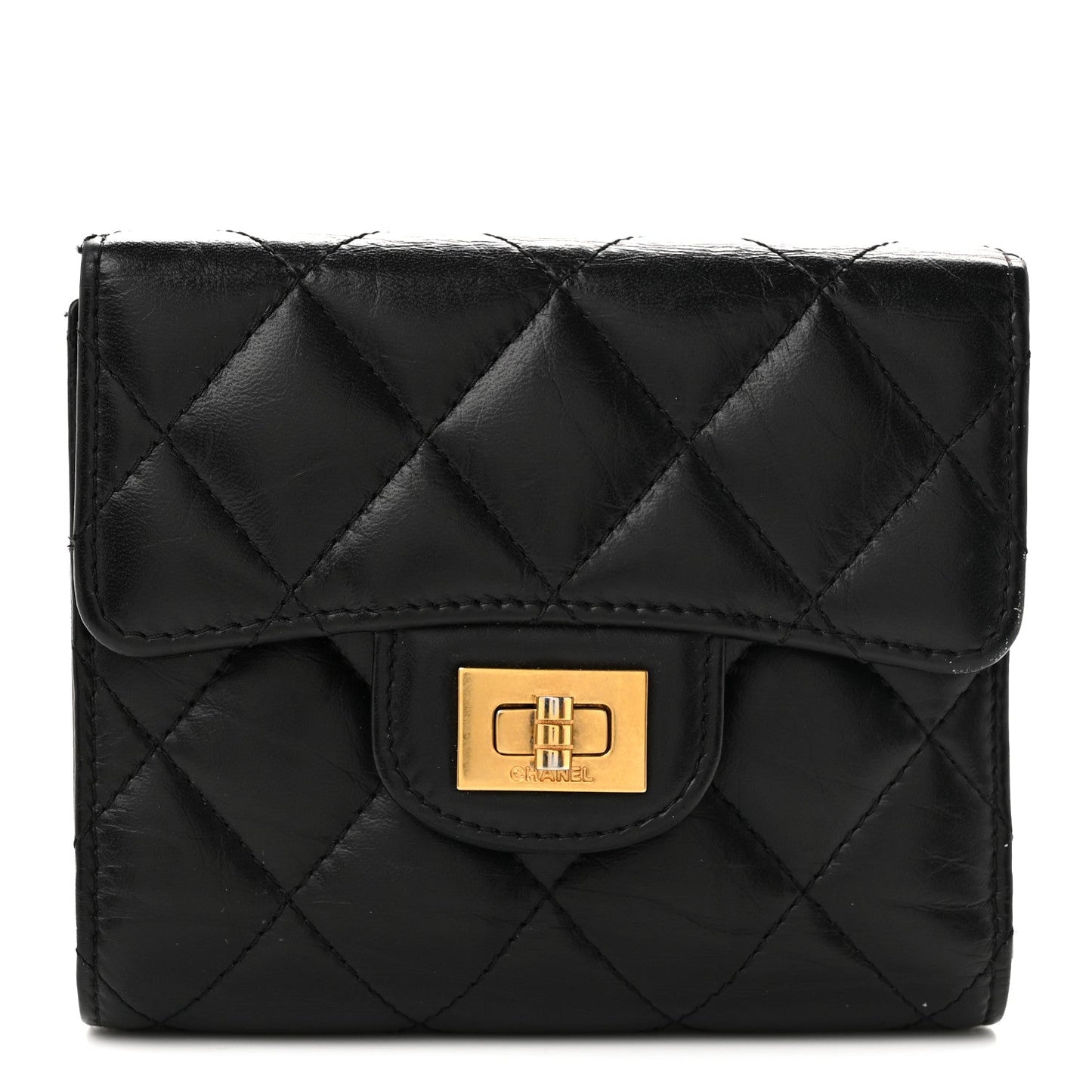 Aged Calfskin Quilted Reissue Compact Wallet Black