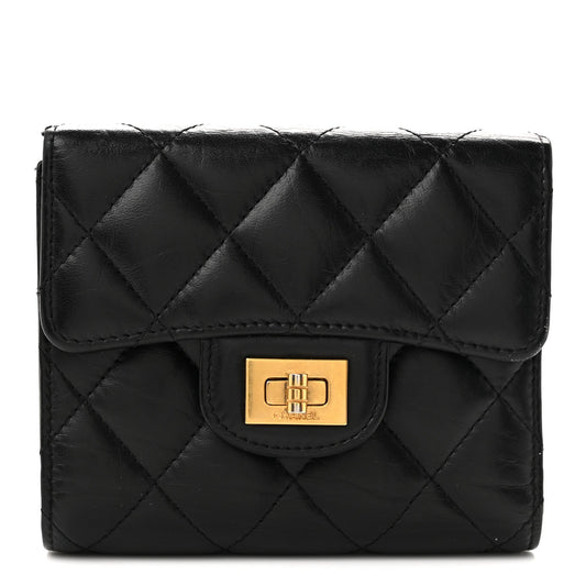 Aged Calfskin Quilted Reissue Compact Wallet Black