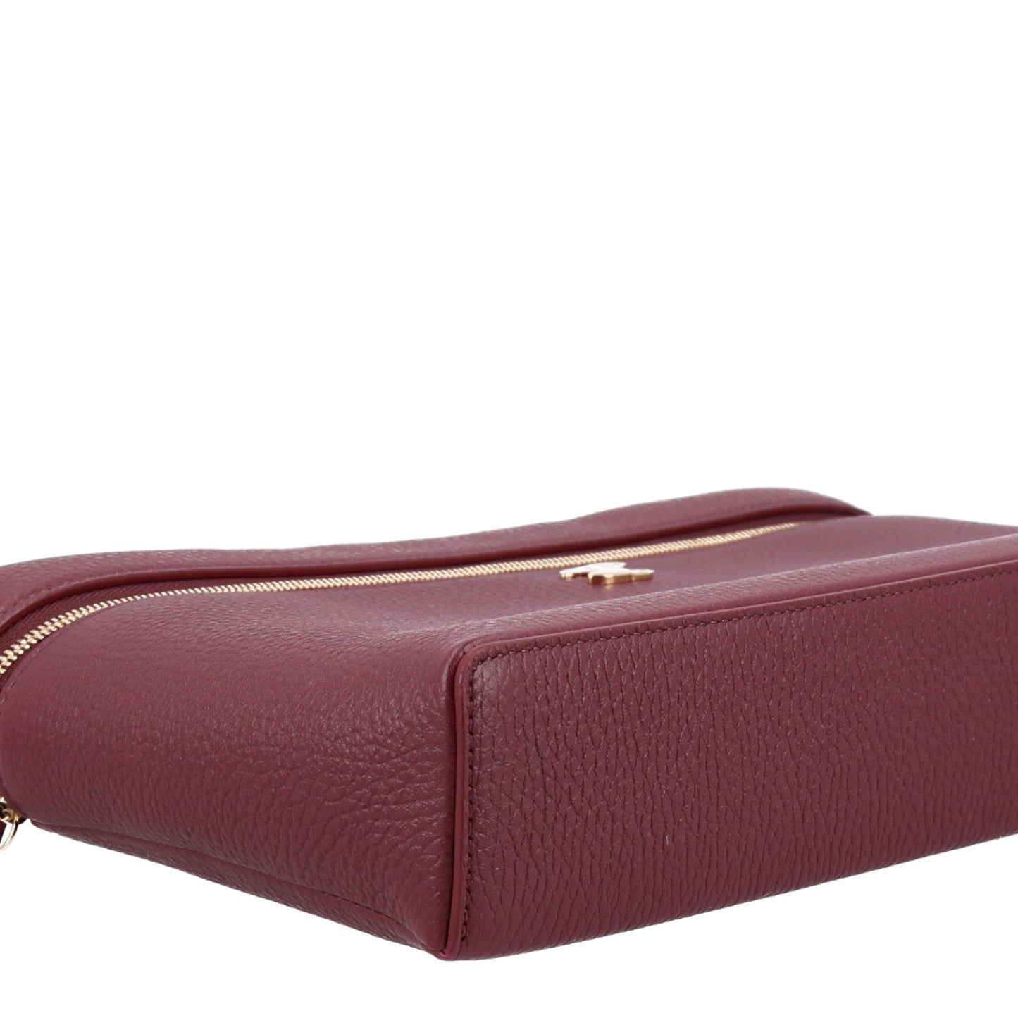 Grained Calfskin Top Handle Slim Vanity Case With Chain Dark Burgundy