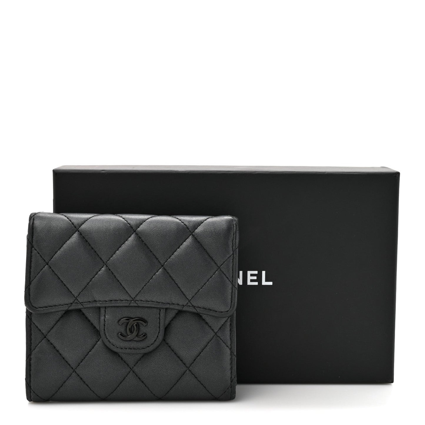 Lambskin Quilted Compact Flap Wallet So Black