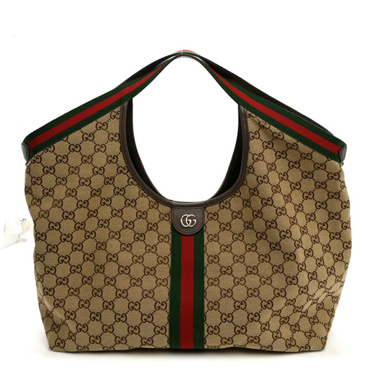 GG Monogram Web Large Giglio Tote Beige Brown