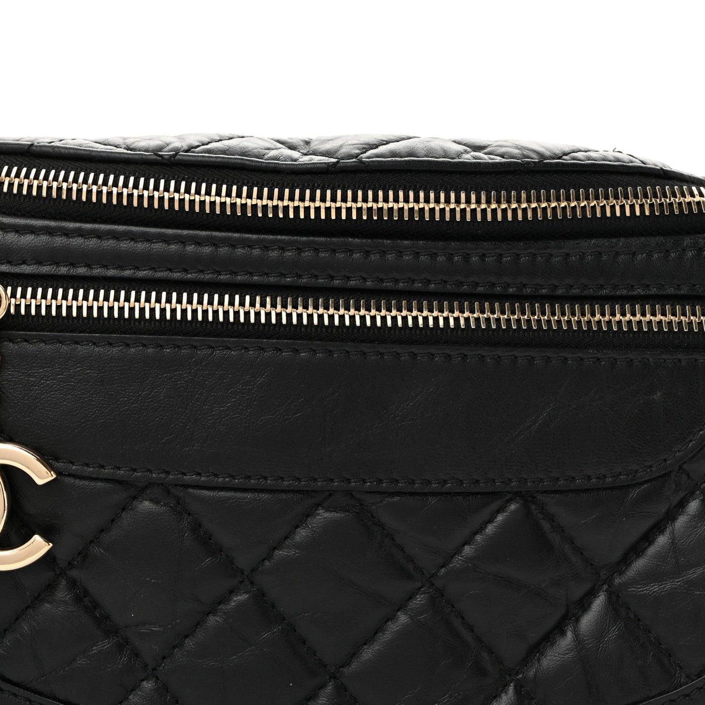 Aged Calfskin Quilted Waist Bag With Coin Purse Black