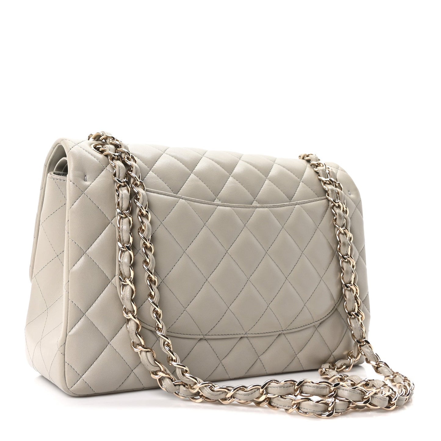 Lambskin Quilted Jumbo Double Flap Grey
