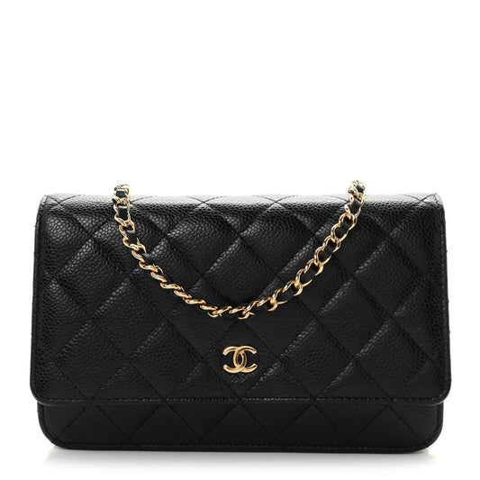 Caviar Quilted Wallet on Chain WOC Black