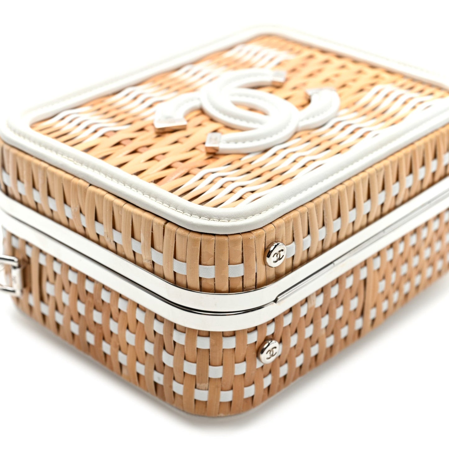 Raffia Patent Small CC Filigree Vanity Case White