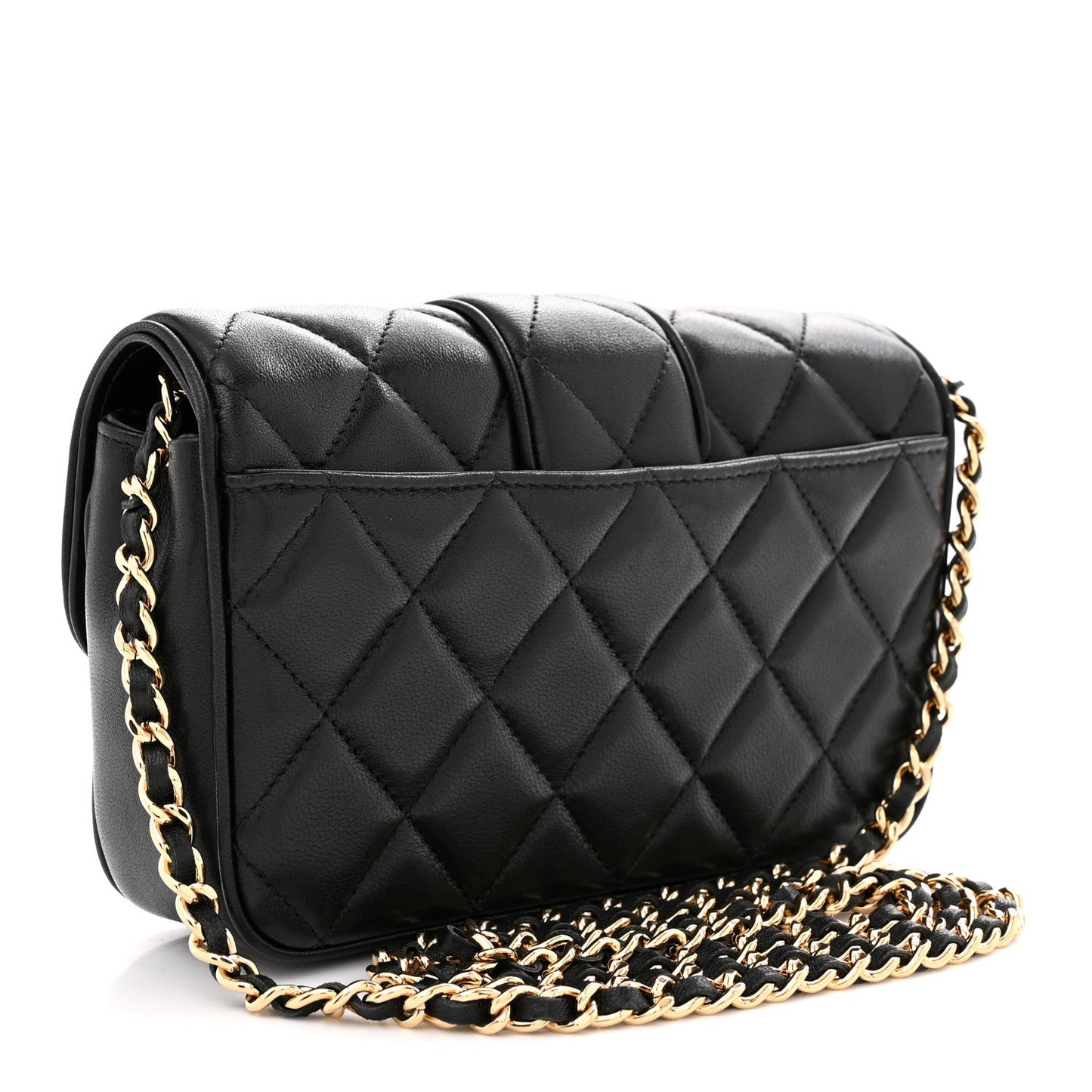 Lambskin Quilted Tab Mini Flap Black