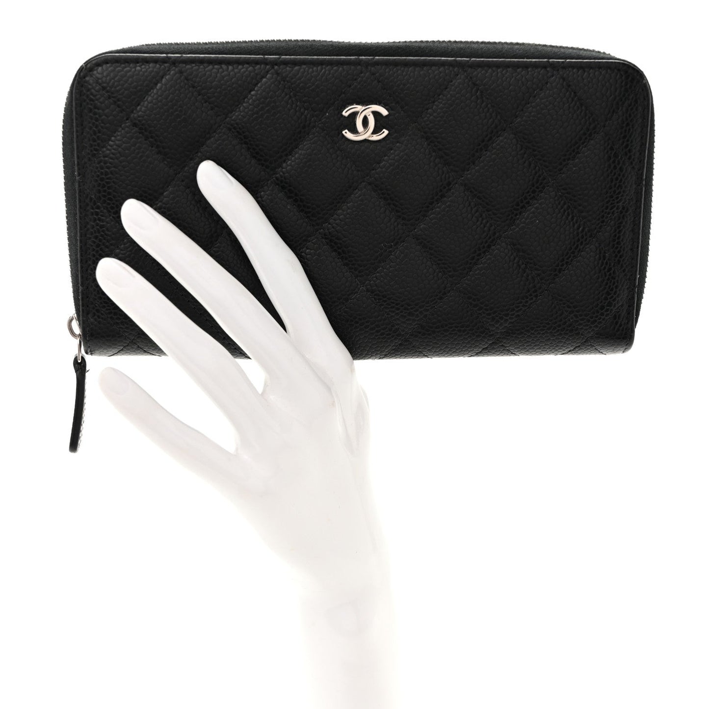 Caviar Quilted Large Gusset Zip Around Wallet Black