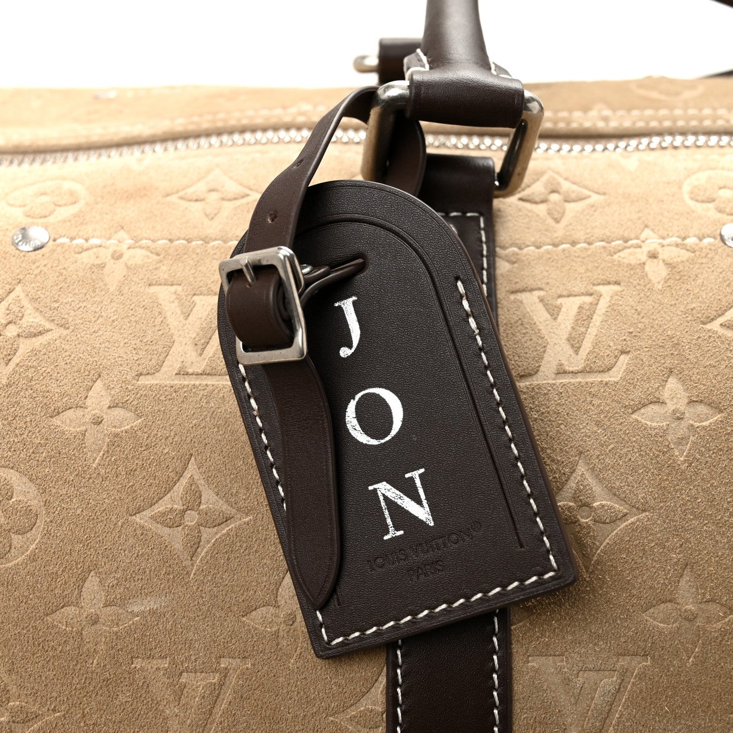 X NIGO Suede Monogram Keepall Bandouliere 50 Tan