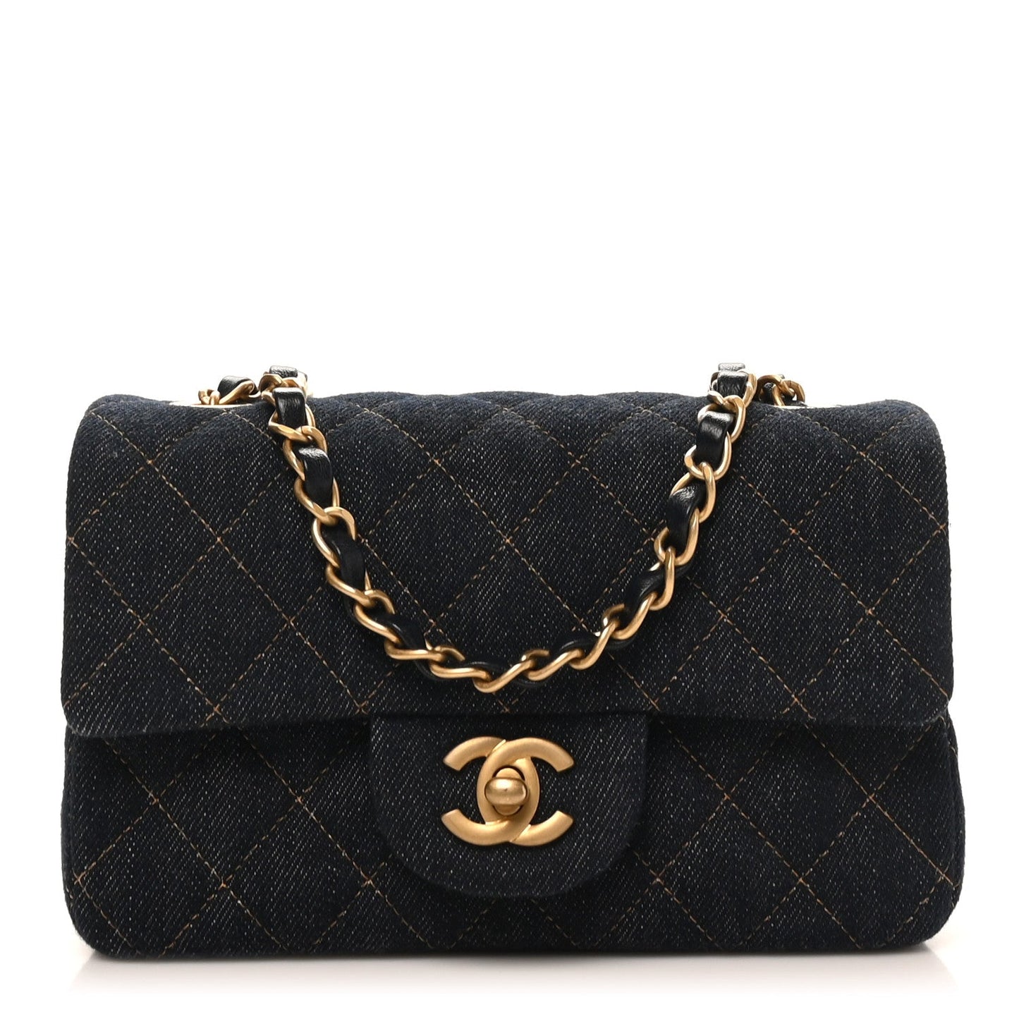 Denim Quilted Mini Rectangular Flap Dark Blue