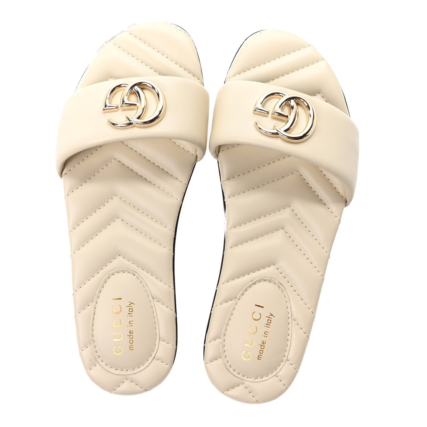 Nappa Matelasse GG Marmont Flat Slide Sandals 36.5 New Ivoire
