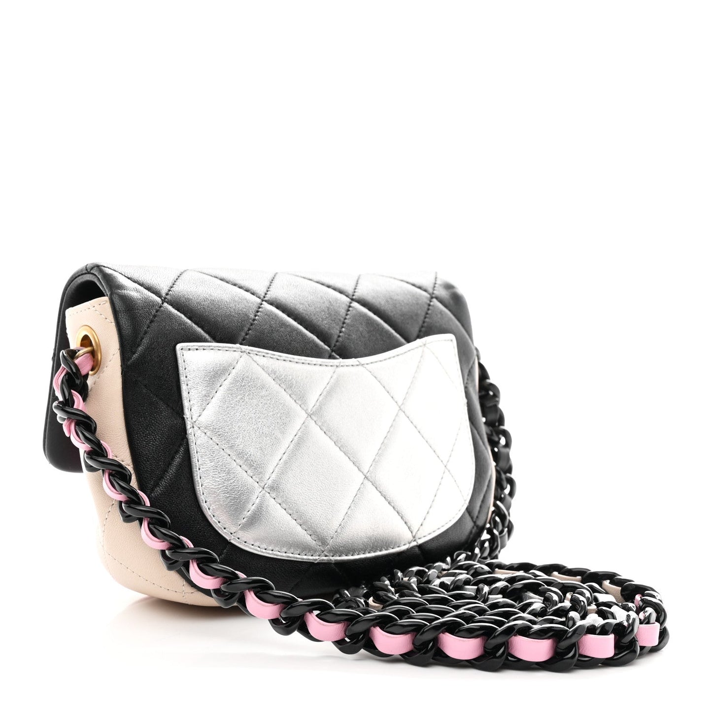 Lambskin Quilted Mini Lacquered Chain Flap Black Pink Beige Silver