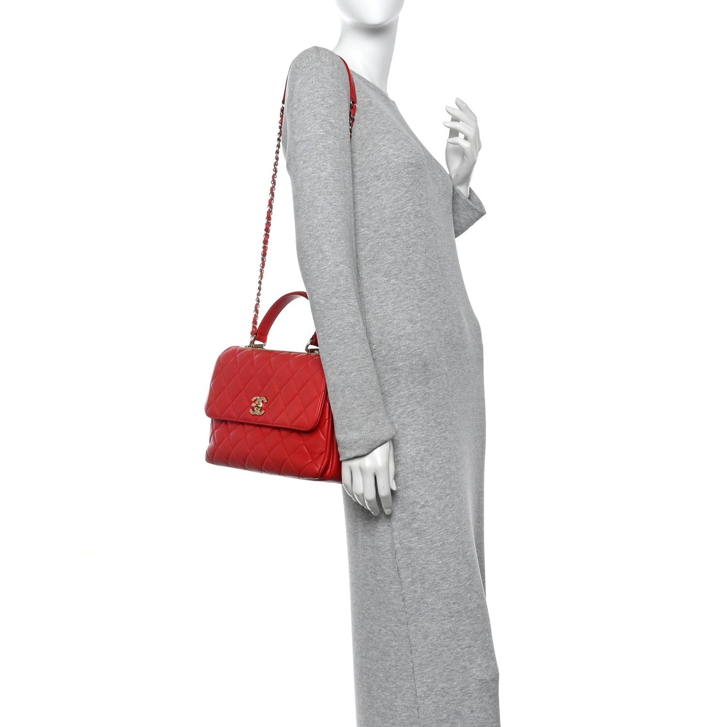 Lambskin Quilted Medium Trendy CC Flap Dual Handle Bag Red