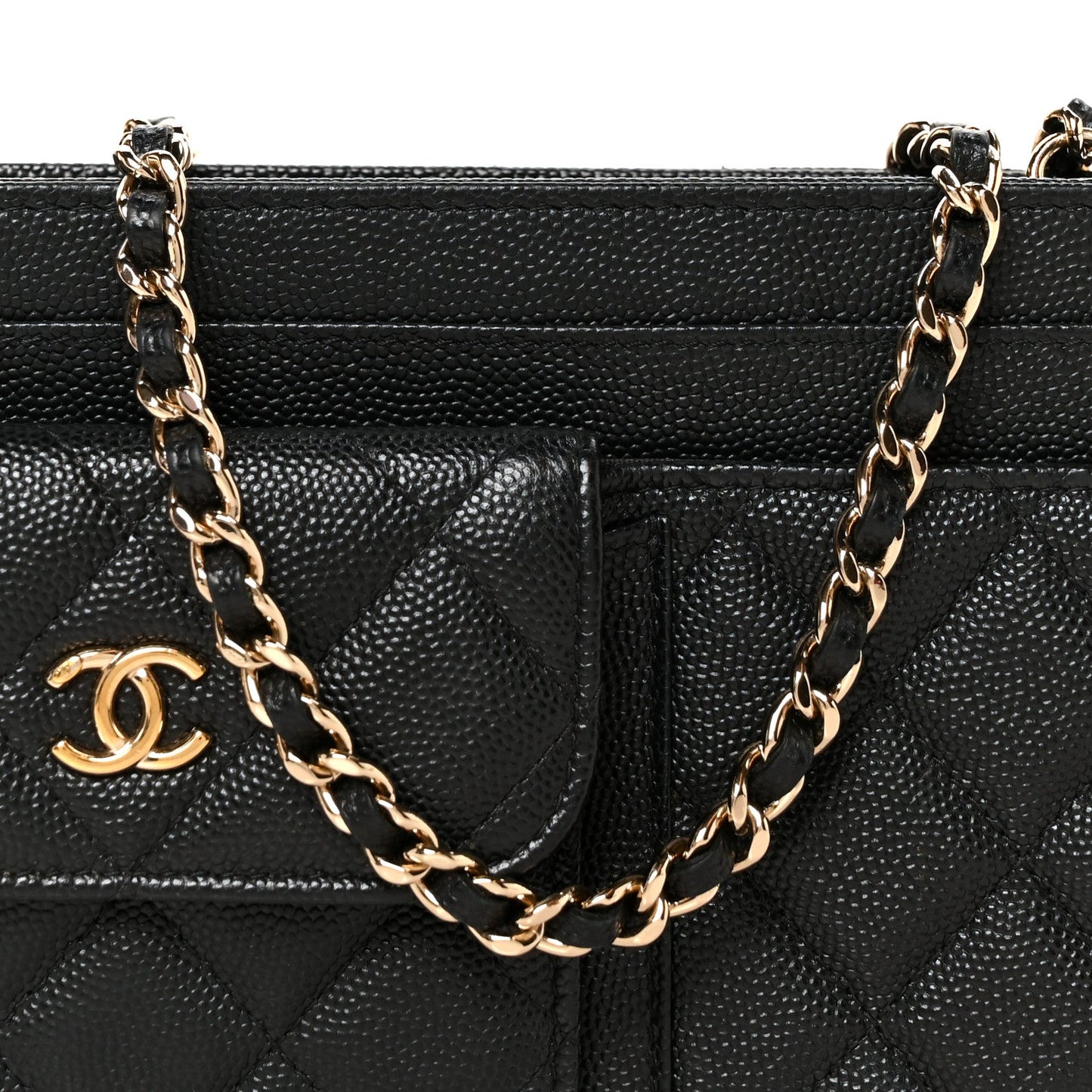Caviar Quilted In & Out Chain Wallet Black