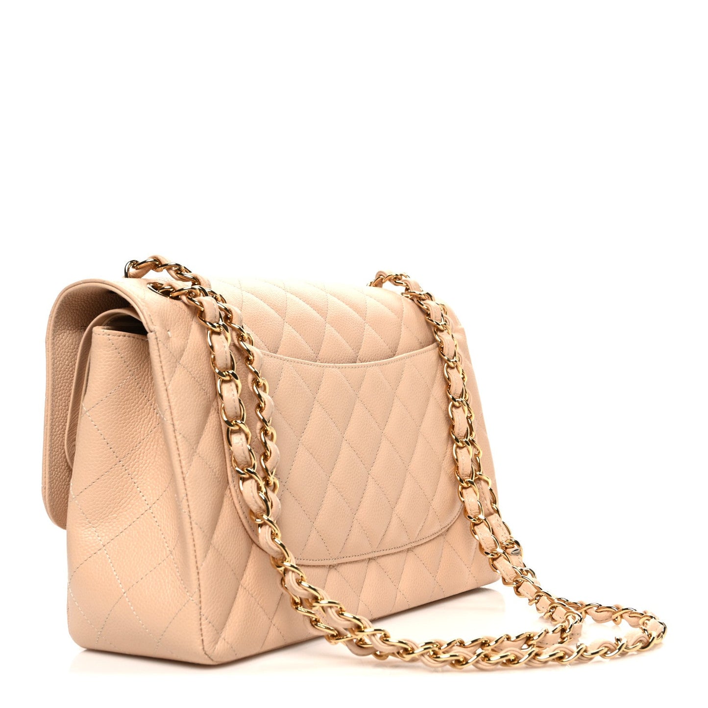 Caviar Quilted Jumbo Double Flap Beige