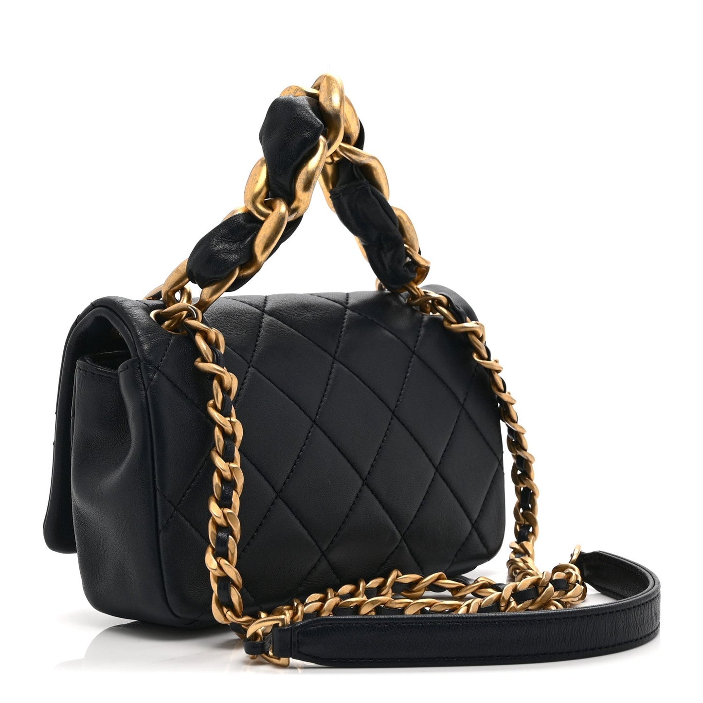 Shiny Lambskin Small Chain Is More Flap Navy Blue
