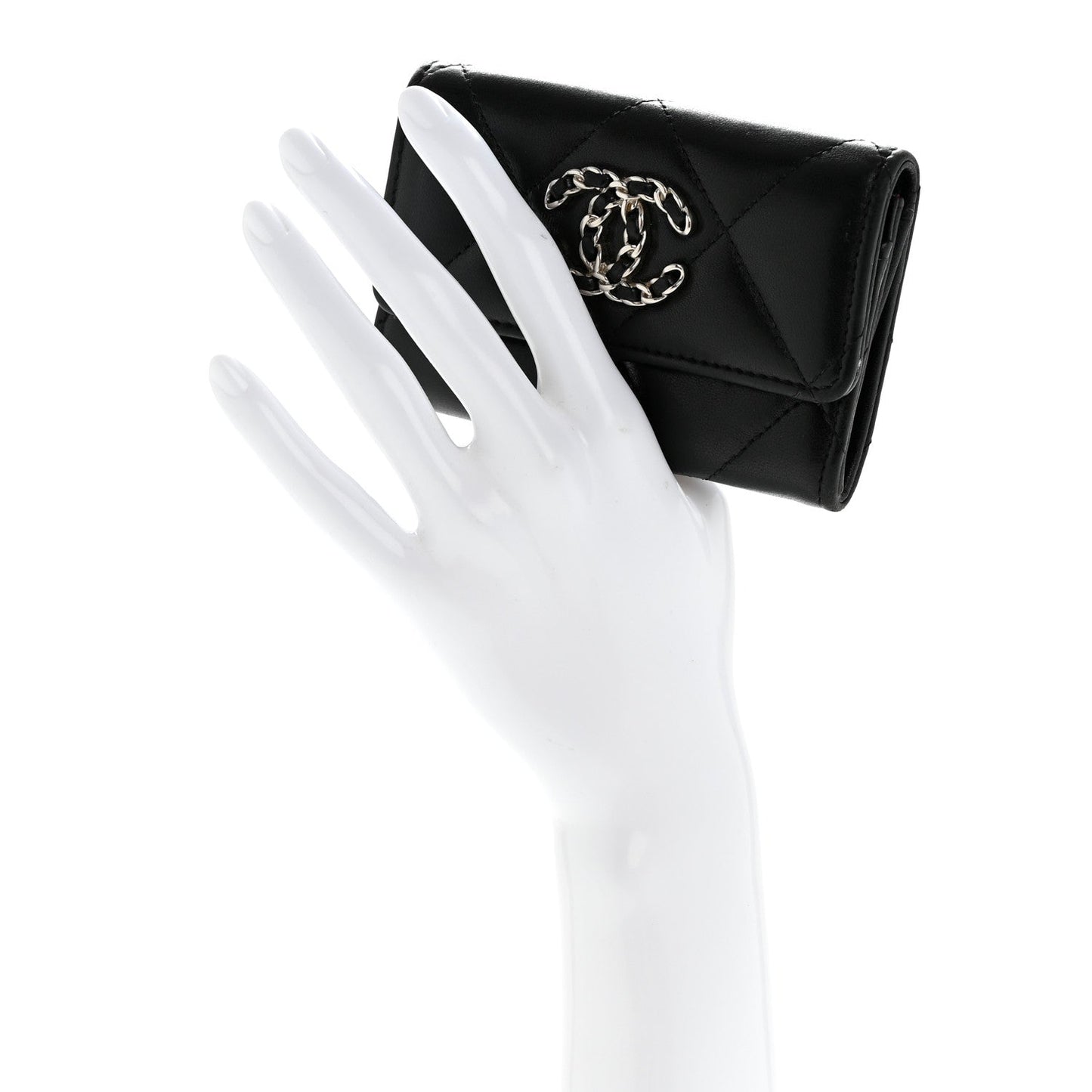 Lambskin Quilted Chanel 19 Flap Card Holder Black