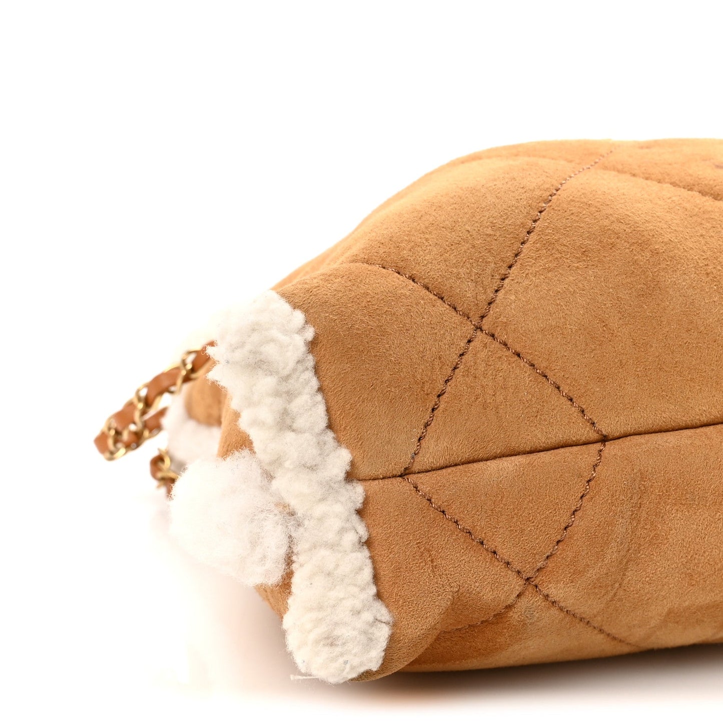 Suede Shearling Quilted Small Chanel 22 Brown White