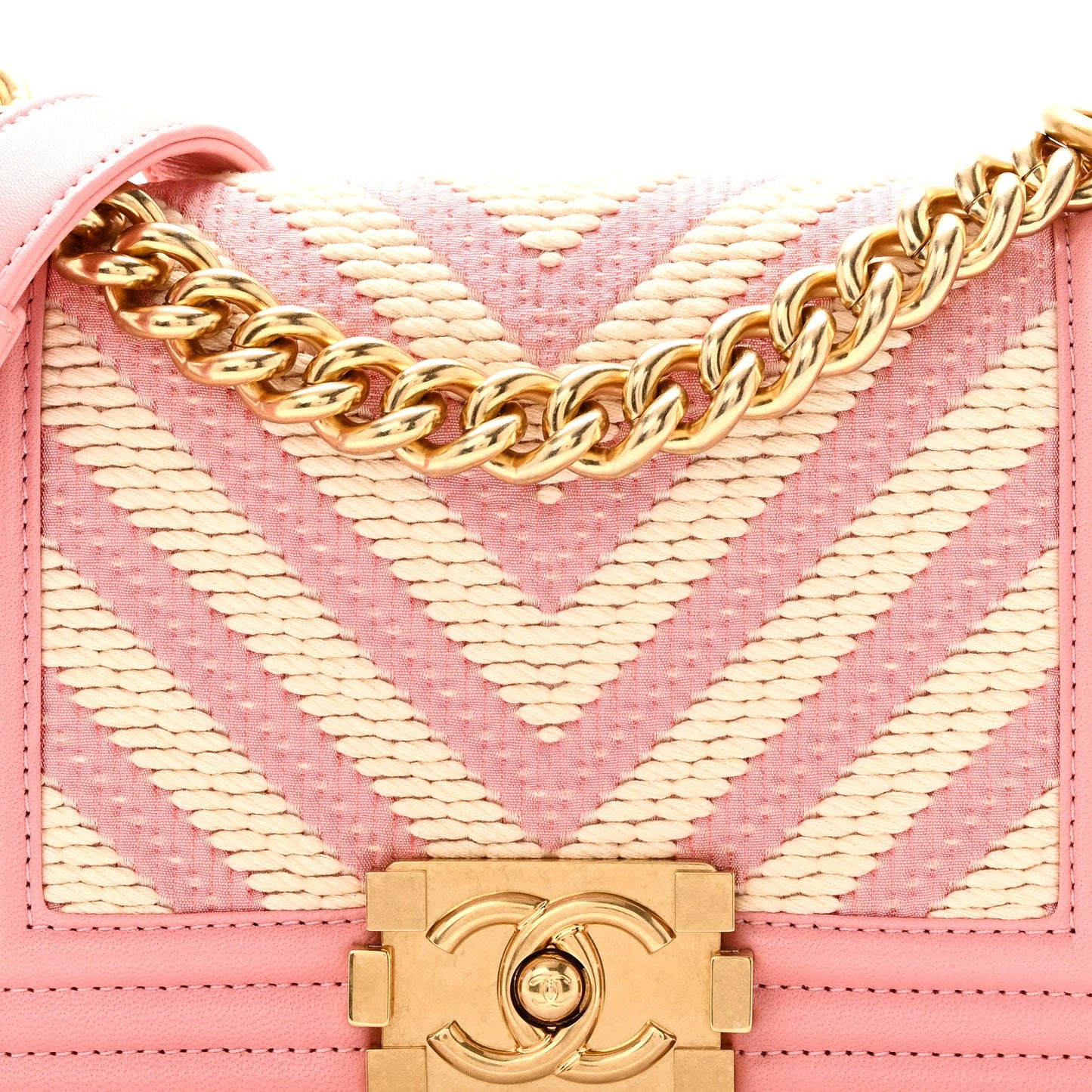 Fabric Chevron Braided Small Boy Flap Pink Ivory Pink Ivory